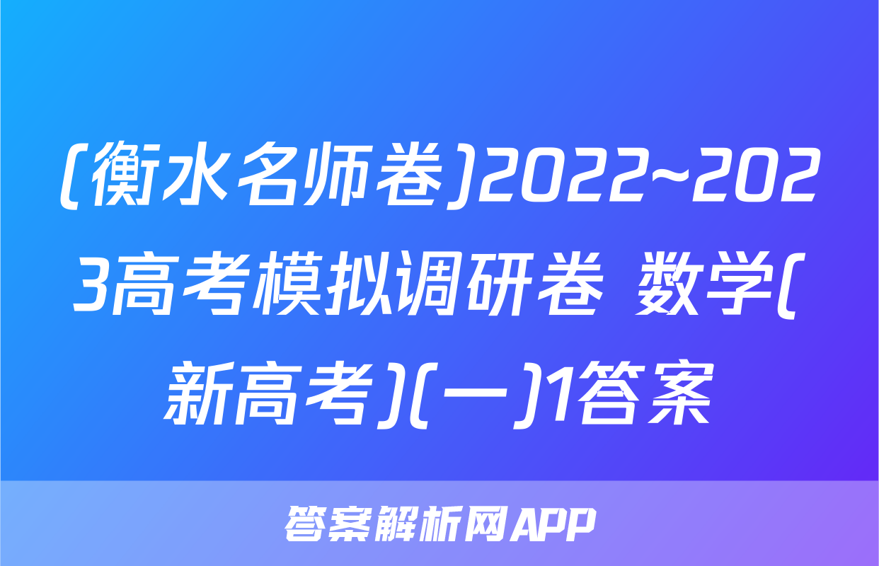 (衡水名师卷)2022~2023高考模拟调研卷 数学(新高考)(一)1答案