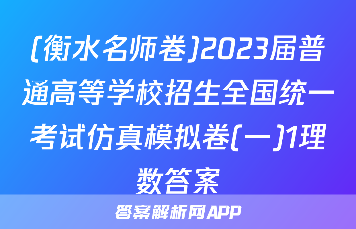 (衡水名师卷)2023届普通高等学校招生全国统一考试仿真模拟卷(一)1理数答案