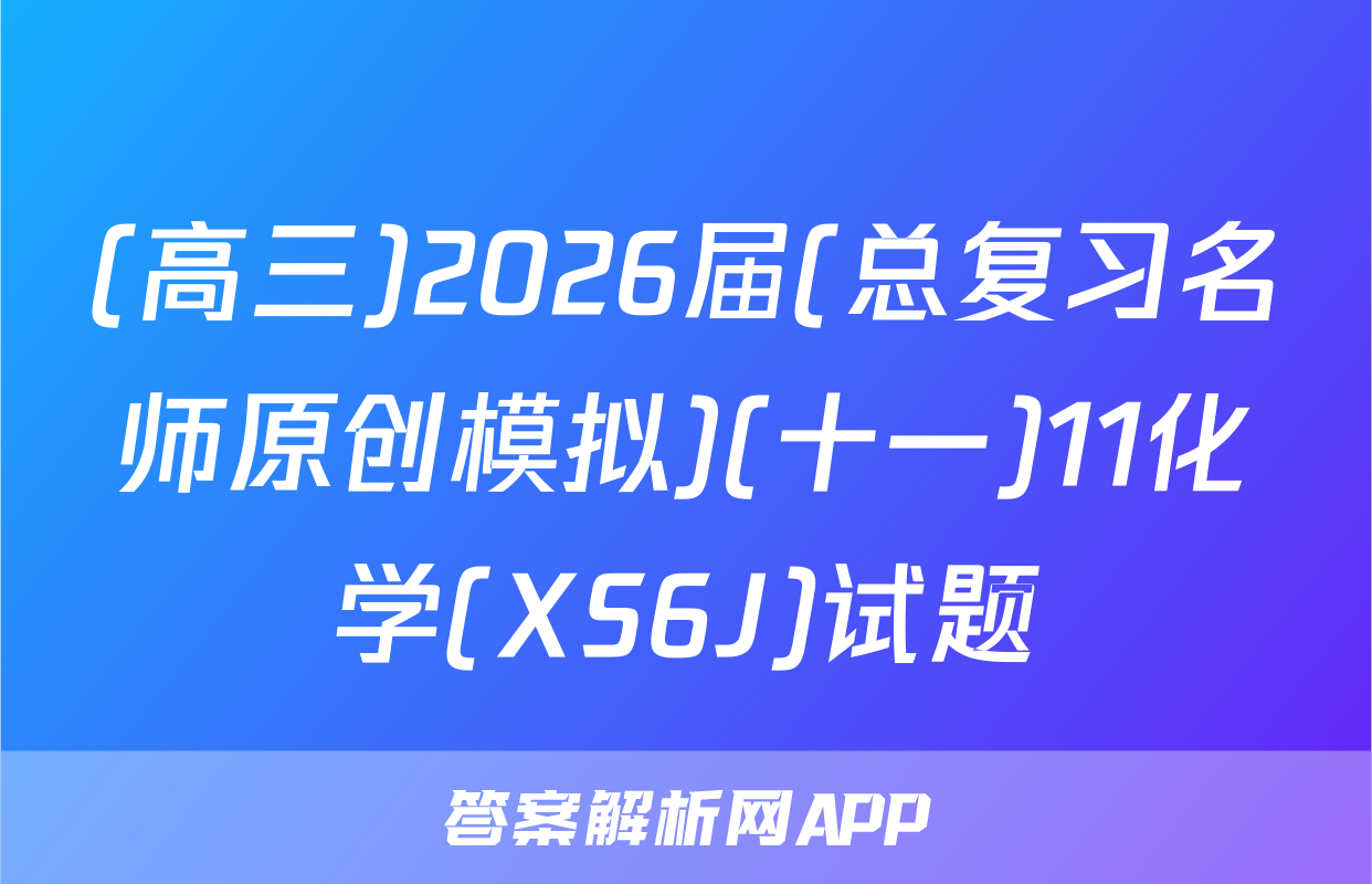 (高三)2026届(总复习名师原创模拟)(十一)11化学(XS6J)试题