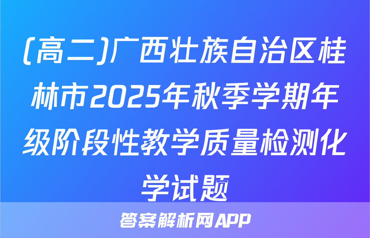 (高二)广西壮族自治区桂林市2025年秋季学期年级阶段性教学质量检测化学试题