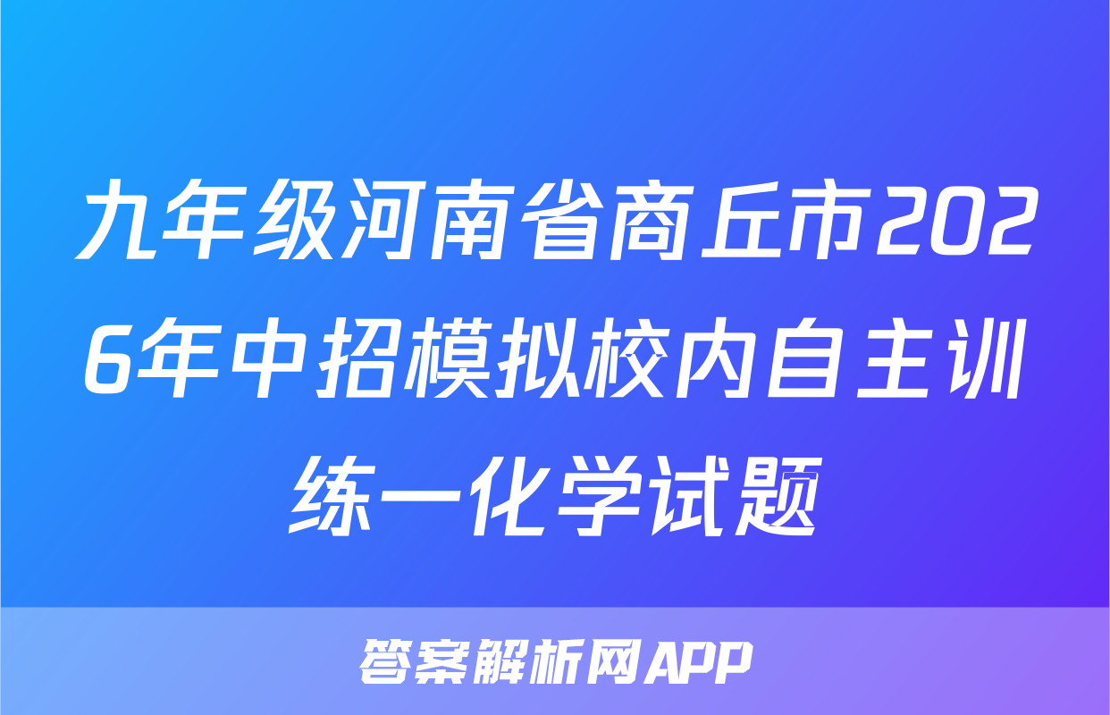 九年级河南省商丘市2026年中招模拟校内自主训练一化学试题