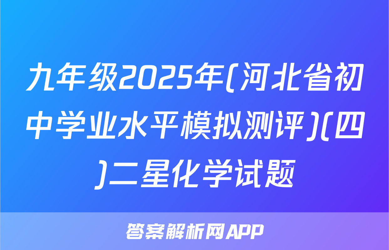 九年级2025年(河北省初中学业水平模拟测评)(四)二星化学试题