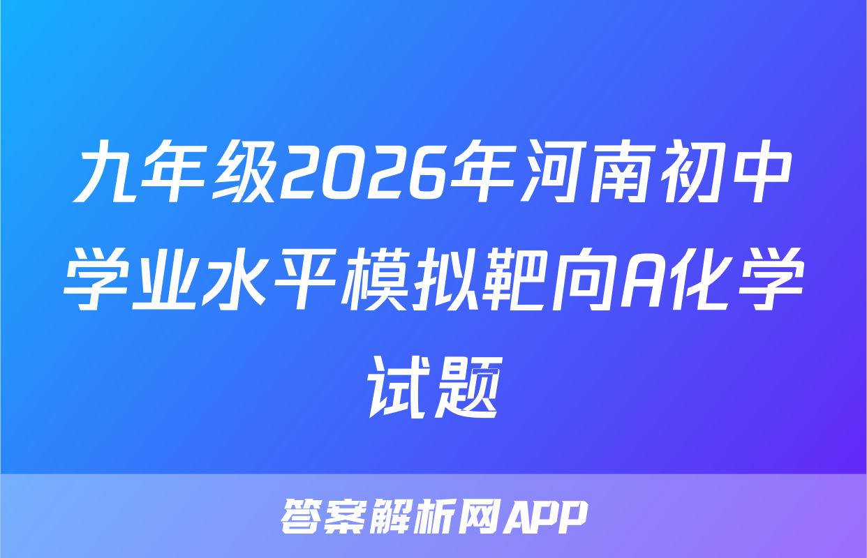 九年级2026年河南初中学业水平模拟靶向A化学试题