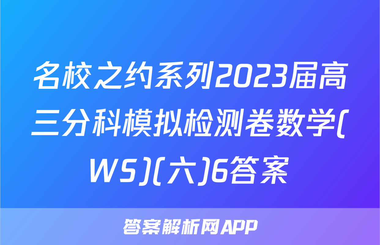 名校之约系列2023届高三分科模拟检测卷数学(WS)(六)6答案