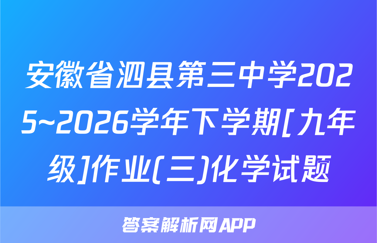 安徽省泗县第三中学2025~2026学年下学期[九年级]作业(三)化学试题
