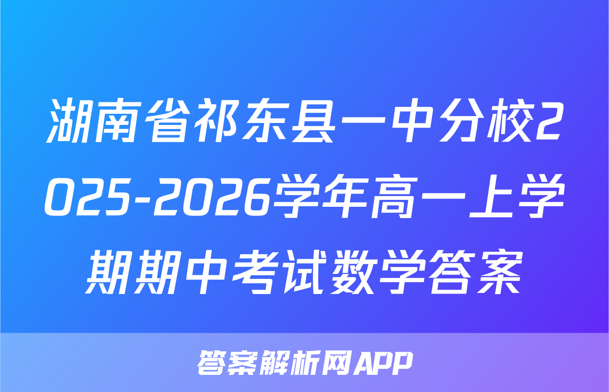 湖南省祁东县一中分校2025-2026学年高一上学期期中考试数学答案