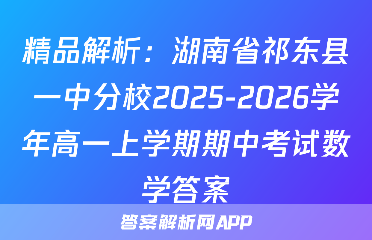 精品解析：湖南省祁东县一中分校2025-2026学年高一上学期期中考试数学答案