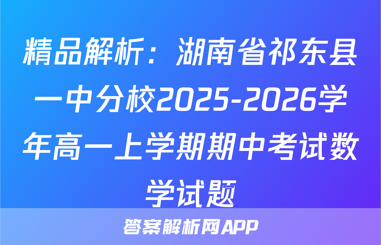 精品解析：湖南省祁东县一中分校2025-2026学年高一上学期期中考试数学试题