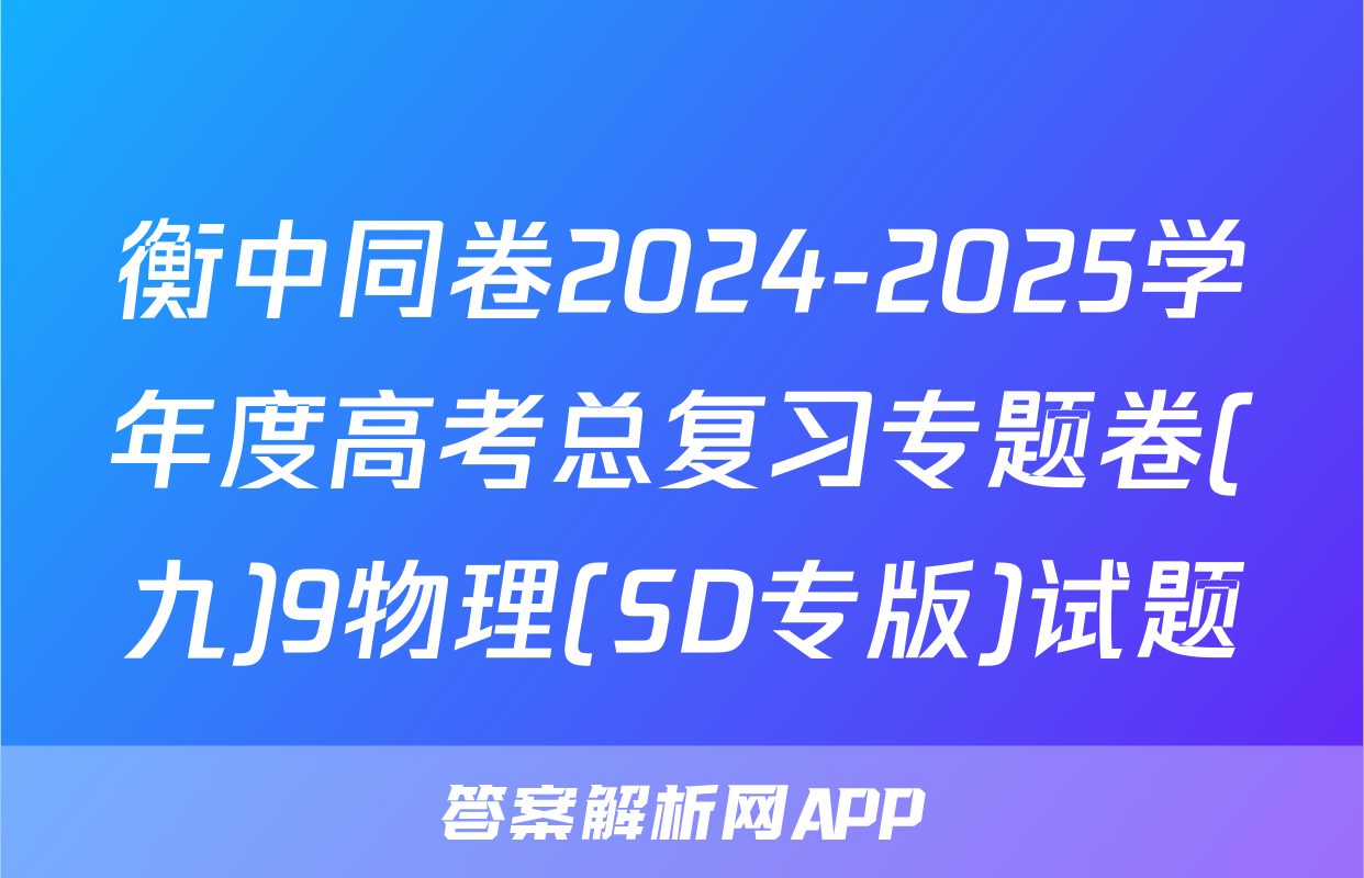 衡中同卷2024-2025学年度高考总复习专题卷(九)9物理(SD专版)试题