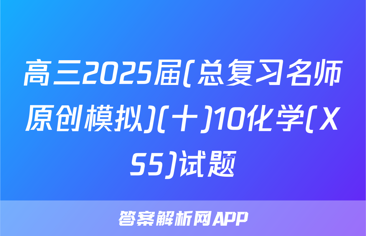 高三2025届(总复习名师原创模拟)(十)10化学(XS5)试题