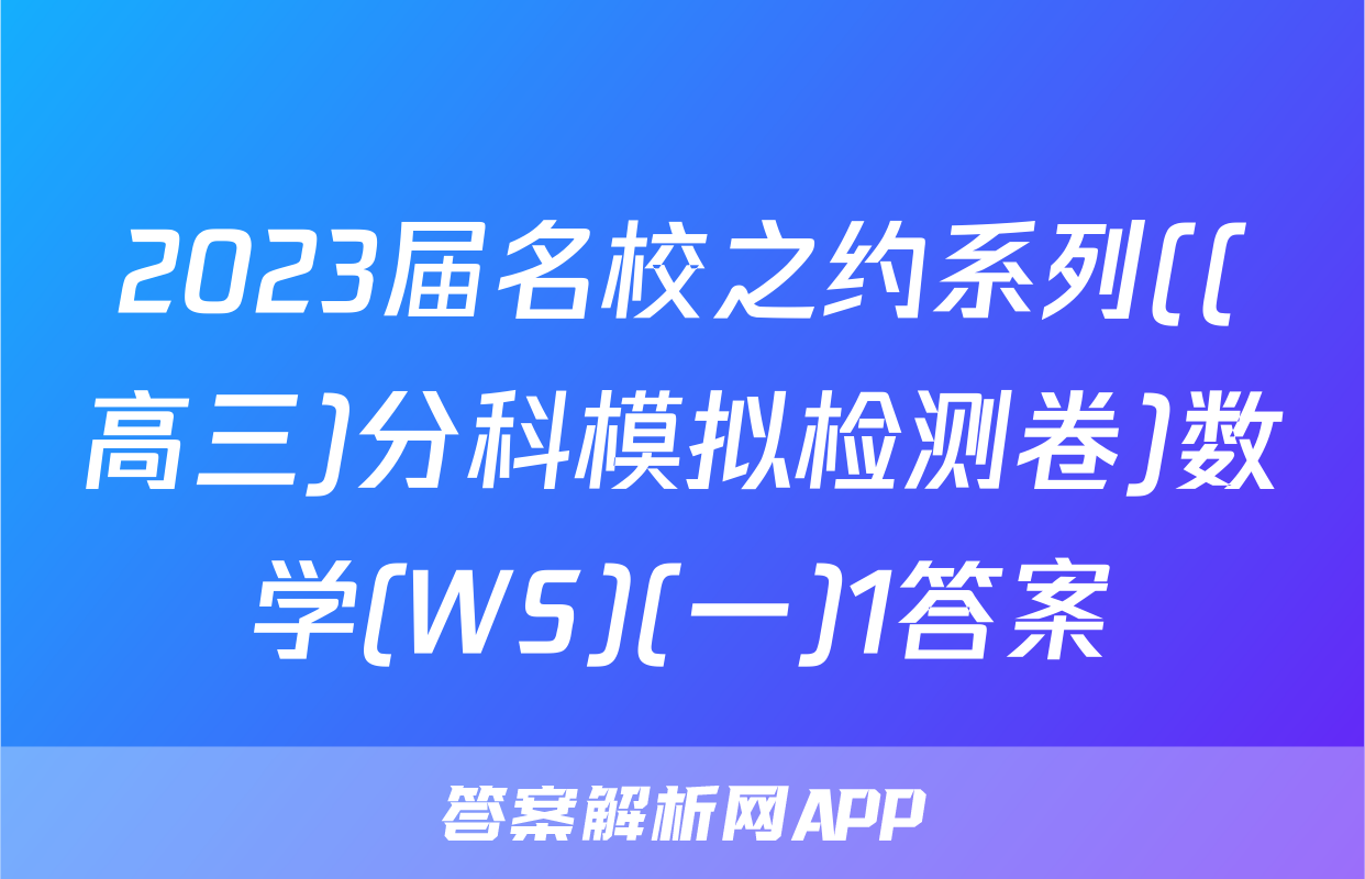 2023届名校之约系列((高三)分科模拟检测卷)数学(WS)(一)1答案