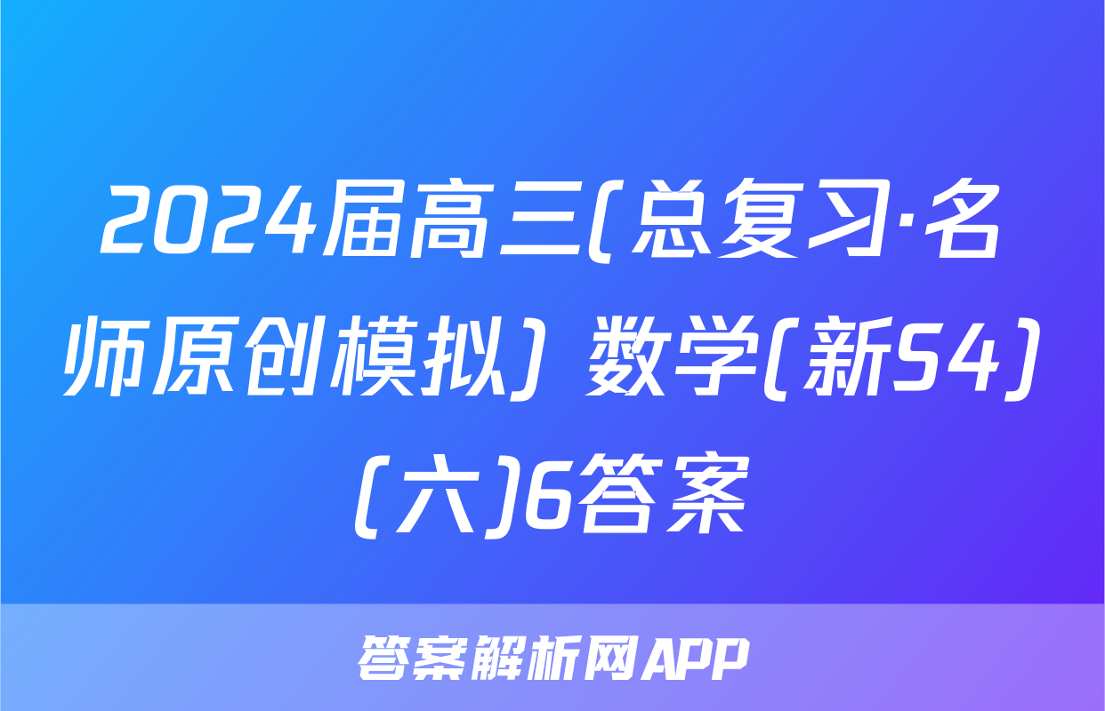 2024届高三(总复习·名师原创模拟) 数学(新S4)(六)6答案