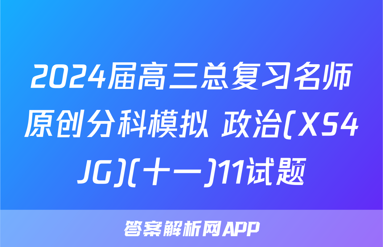 2024届高三总复习名师原创分科模拟 政治(XS4JG)(十一)11试题