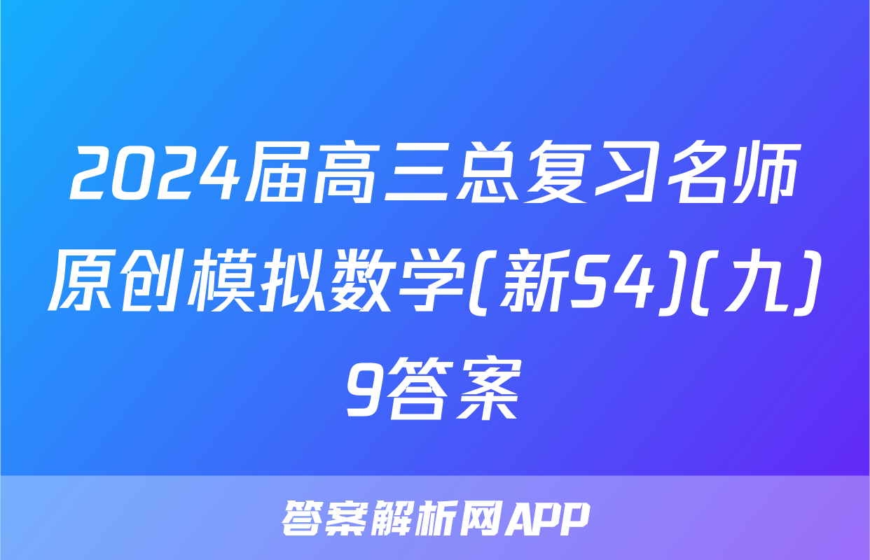 2024届高三总复习名师原创模拟数学(新S4)(九)9答案