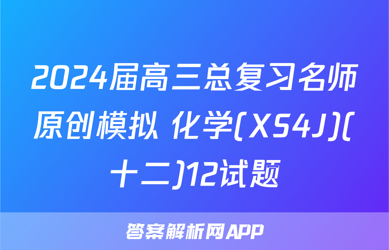 2024届高三总复习名师原创模拟 化学(XS4J)(十二)12试题