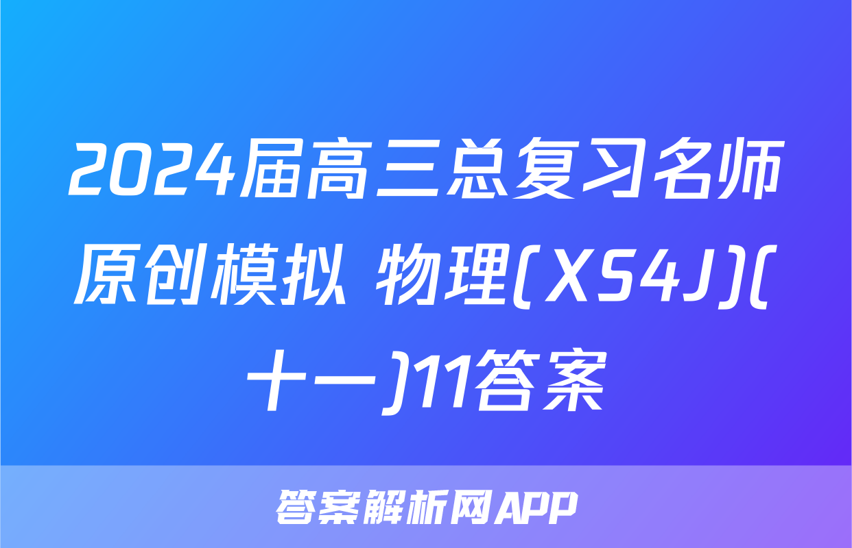 2024届高三总复习名师原创模拟 物理(XS4J)(十一)11答案