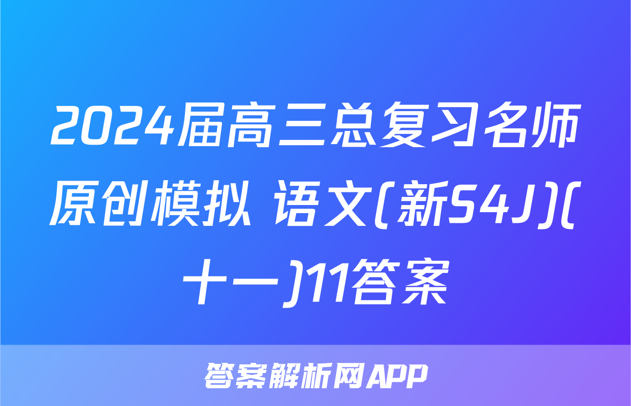2024届高三总复习名师原创模拟 语文(新S4J)(十一)11答案