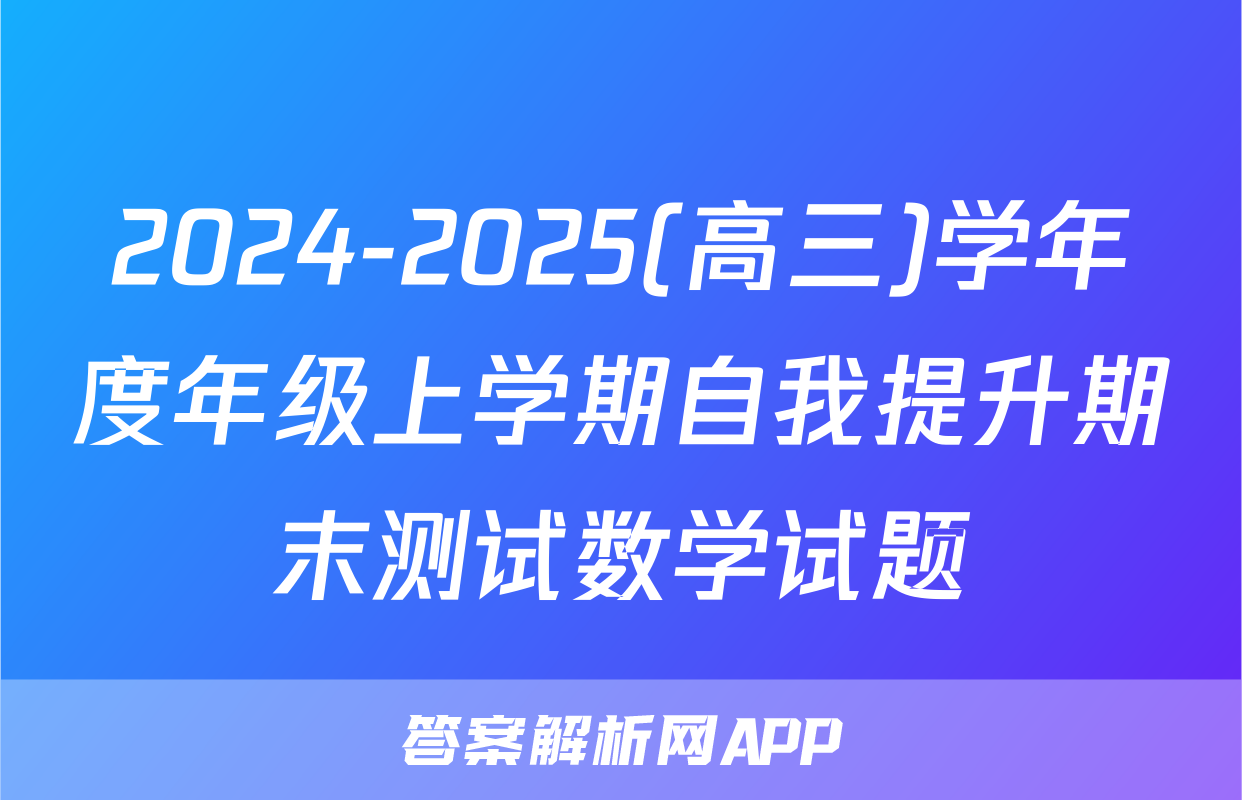 2024-2025(高三)学年度年级上学期自我提升期末测试数学试题