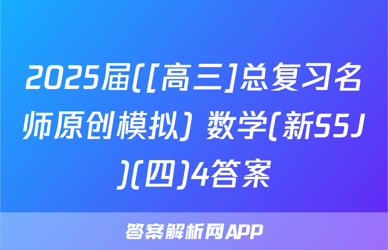 2025届([高三]总复习名师原创模拟) 数学(新S5J)(四)4答案