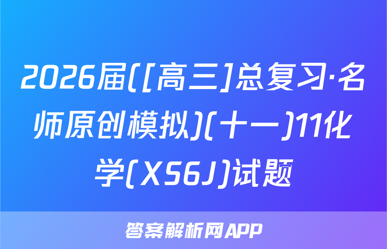 2026届([高三]总复习·名师原创模拟)(十一)11化学(XS6J)试题